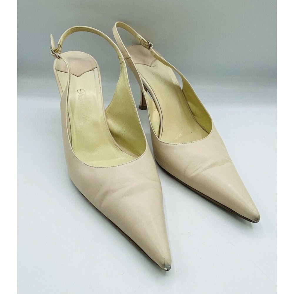 Faconnable Ivory Stilleto Slingback Heels 10 Pointed Toe